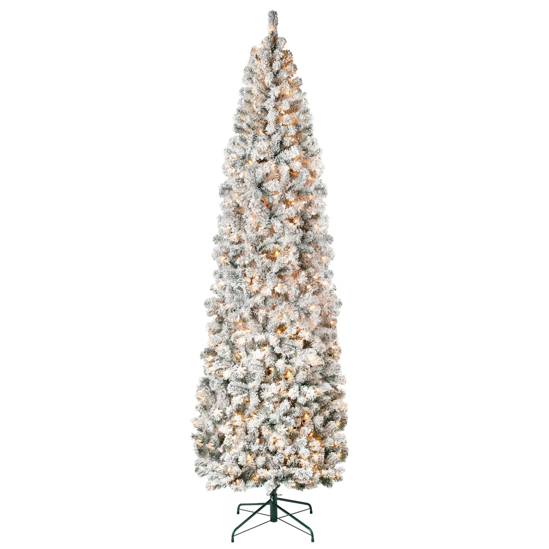 National Tree Company Full^First Traditions Pre-Lit Acacia Flocked Tree Slim Christmas Tree, Clear Incandescent Lights, Plug In, 9 Ft