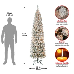Slim-National Tree Company First Traditions Pre-Lit Acacia Flocked Tree Slim Christmas Tree, Clear Incandescent Lights, Plug In, 7.5 Ft