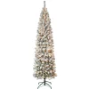 7Ft - 9Ft-National Tree Company First Traditions Pre-Lit Acacia Flocked Tree Slim Christmas Tree, Clear Incandescent Lights, Plug In, 7.5 Ft