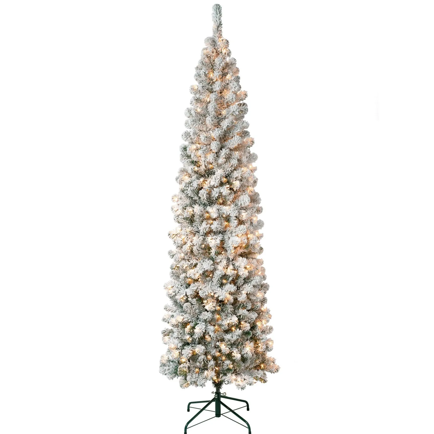 7Ft - 9Ft-National Tree Company First Traditions Pre-Lit Acacia Flocked Tree Slim Christmas Tree, Clear Incandescent Lights, Plug In, 7.5 Ft