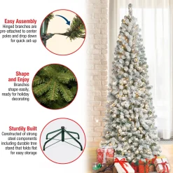 Clear-National Tree Company First Traditions Pre-Lit Acacia Flocked Tree Medium Christmas Tree, Clear Incandescent Lights, Plug In, 7.5 Ft