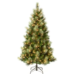 National Tree Company Slim^First Traditions Pre-Lit Charleston Pine Snowy Slim Christmas Tree, Clear Incandescent Lights, Plug In, 6 Ft