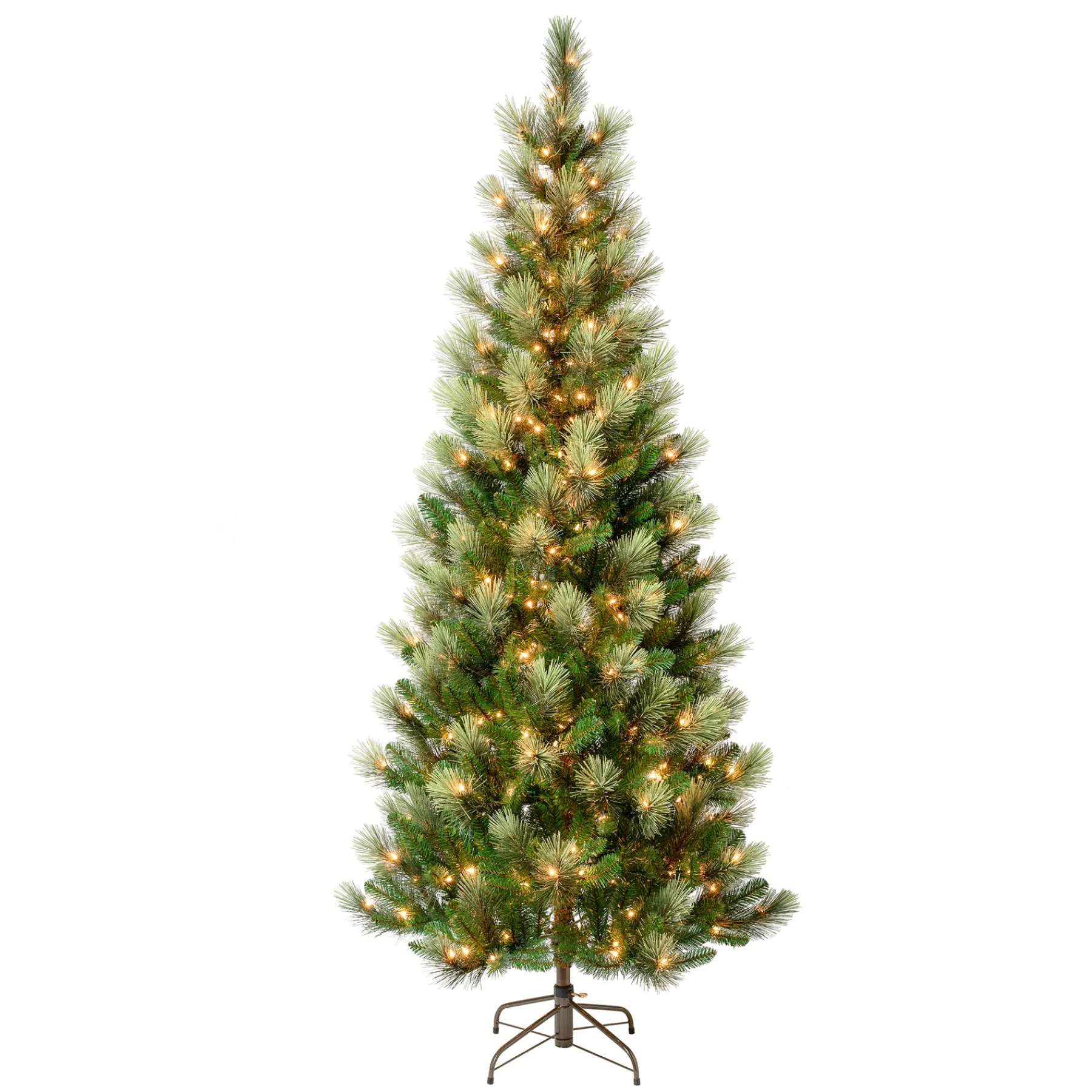 National Tree Company Slim^First Traditions Pre-Lit Charleston Pine Snowy Slim Christmas Tree, Clear Incandescent Lights, Plug In, 7.5 Ft