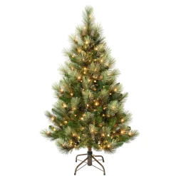 Slim-National Tree Company First Traditions Pre-Lit Charleston Pine Snowy Slim Christmas Tree, Clear Incandescent Lights, Plug In, 4.5 Ft