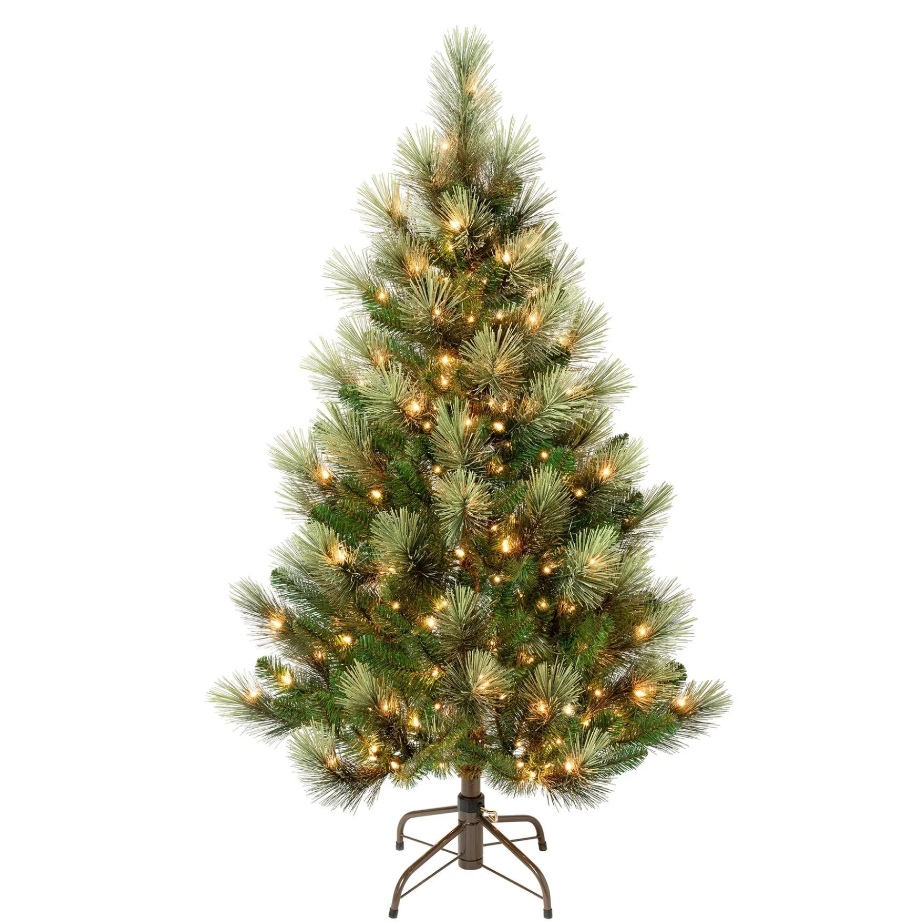 Slim-National Tree Company First Traditions Pre-Lit Charleston Pine Snowy Slim Christmas Tree, Clear Incandescent Lights, Plug In, 4.5 Ft