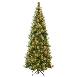 7Ft - 9Ft-National Tree Company First Traditions Pre-Lit Charleston Pine Snowy Slim Christmas Tree, Clear Incandescent Lights, Plug In, 9 Ft