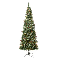 Slim-National Tree Company First Traditions Pre-Lit Cullen Slim Christmas Tree With Hinged Branches, Warm White Led Lights, Plug In, 7.5Ft