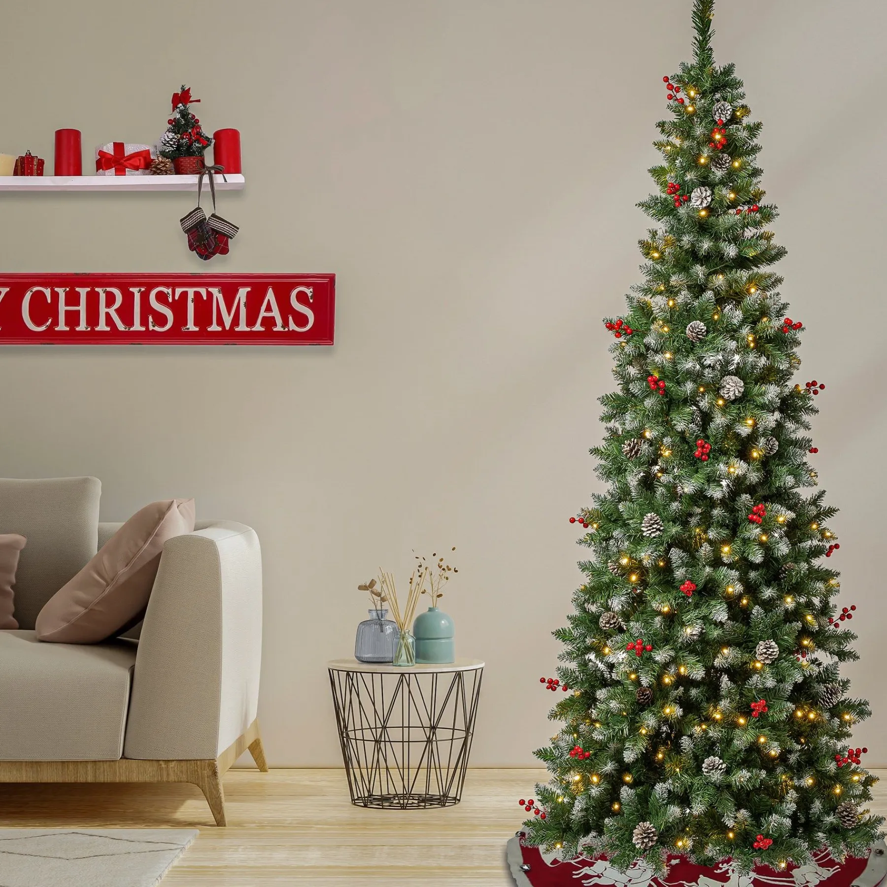 Slim-National Tree Company First Traditions Pre-Lit Cullen Slim Christmas Tree With Hinged Branches, Warm White Led Lights, Plug In, 7.5Ft