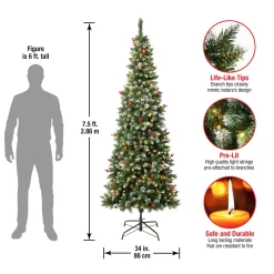 Slim-National Tree Company First Traditions Pre-Lit Cullen Slim Christmas Tree With Hinged Branches, Warm White Led Lights, Plug In, 7.5Ft