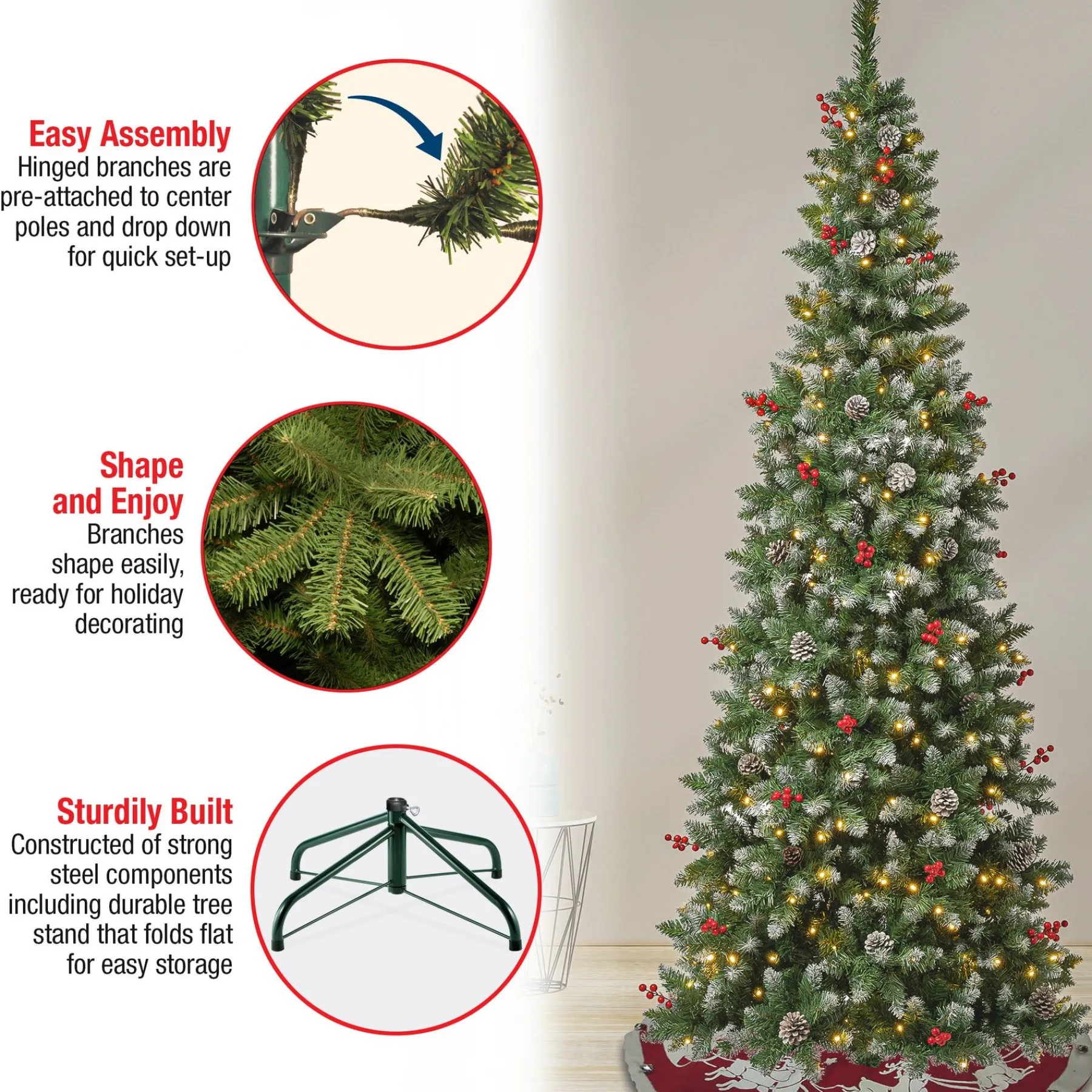 Slim-National Tree Company First Traditions Pre-Lit Cullen Slim Christmas Tree With Hinged Branches, Warm White Led Lights, Plug In, 7.5Ft