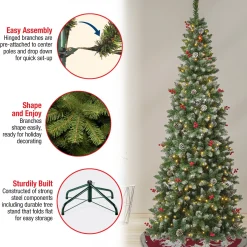 7Ft - 9Ft-National Tree Company First Traditions Pre-Lit Cullen Slim Christmas Tree With Hinged Branches, Warm White Led Lights, Plug In, 7.5Ft