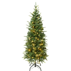 National Tree Company Full^First Traditions Pre-Lit Duxbury Slim Christmas Tree With Hinged Branches, Warm White Led Lights, Plug In, 4.5 Ft