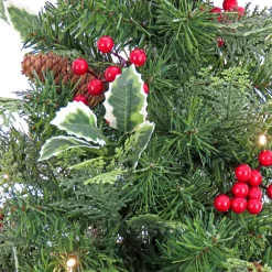 Full-National Tree Company First Traditions Pre-Lit Mini Christmas Tree With Holly Leaves, Red Berries And Pinecones, Warm White Led Lights, Battery Operated, 24 In