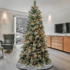 Clear-National Tree Company First Traditions Pre-Lit Perry Hard Needle Christmas Tree, Clear Incandescent Lights, Plug In, 6 Ft