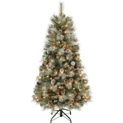 Full-National Tree Company First Traditions Pre-Lit Perry Hard Needle Christmas Tree, Clear Incandescent Lights, Plug In, 4.5 Ft
