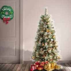 Full-National Tree Company First Traditions Pre-Lit Perry Hard Needle Christmas Tree, Clear Incandescent Lights, Plug In, 4.5 Ft