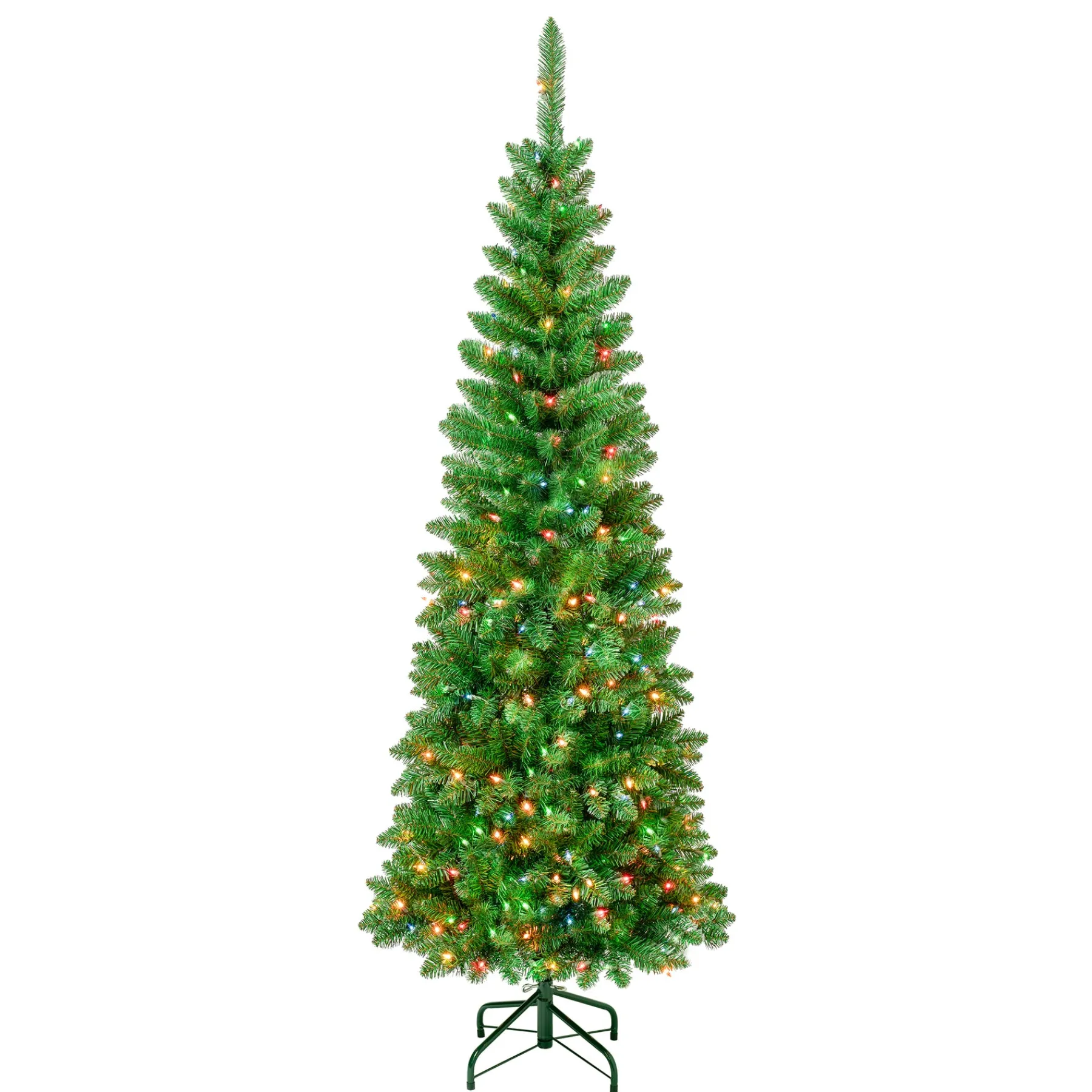 National Tree Company Slim^First Traditions Pre-Lit Rowan Pencil Slim Christmas Tree, Multicolor Incandescent Lights, Plug In, 6 Ft