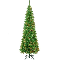 7Ft - 9Ft-National Tree Company First Traditions Pre-Lit Rowan Pencil Slim Christmas Tree, Multicolor Incandescent Lights, Plug In, 7.5 Ft