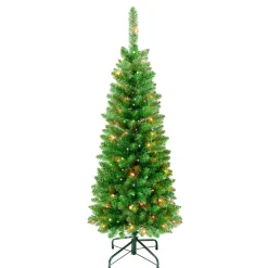National Tree Company Slim^First Traditions Pre-Lit Rowan Pencil Slim Christmas Tree, Multicolor Incandescent Lights, Plug In, 4.5 Ft