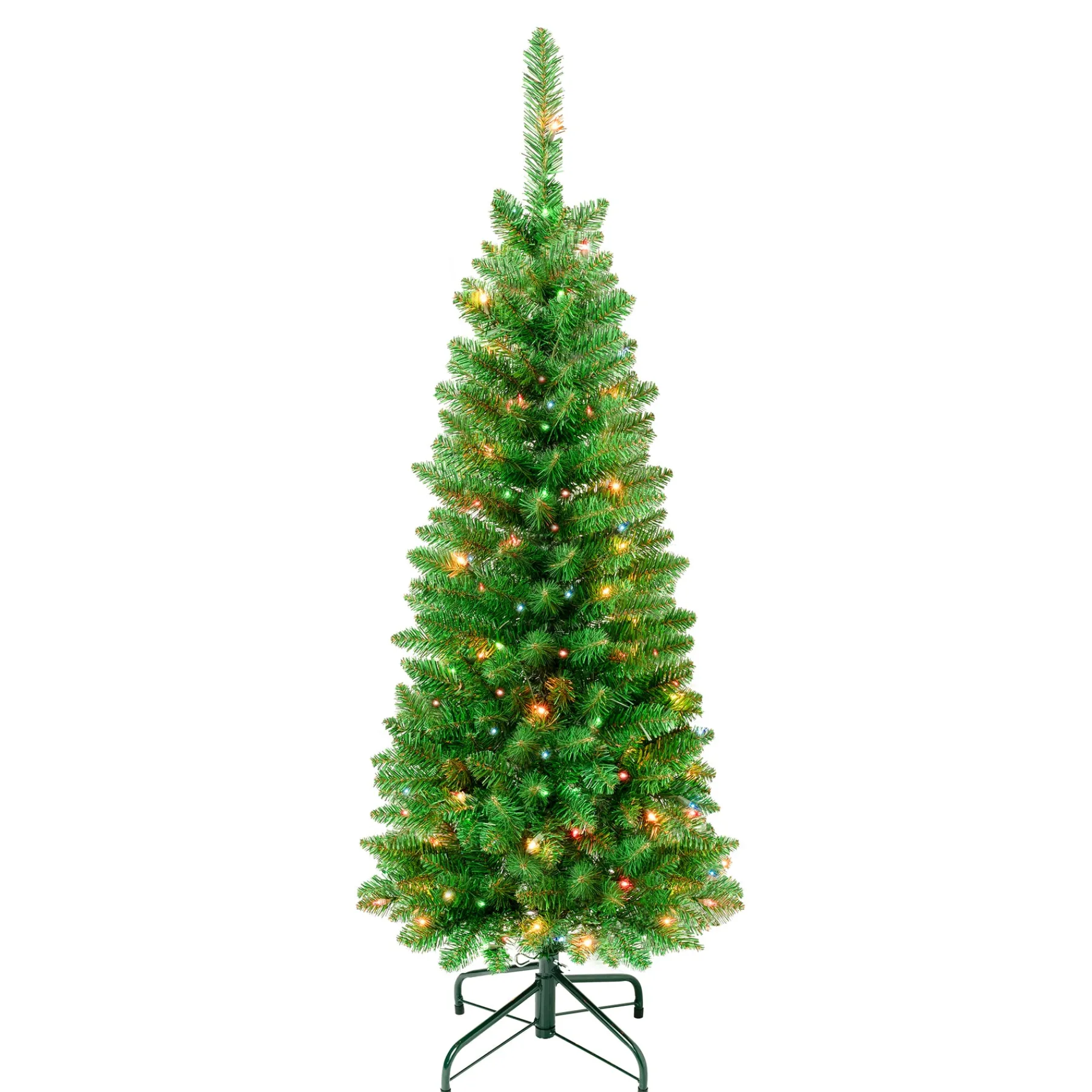 National Tree Company Slim^First Traditions Pre-Lit Rowan Pencil Slim Christmas Tree, Multicolor Incandescent Lights, Plug In, 4.5 Ft