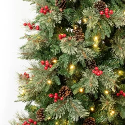 Warm White Led-National Tree Company First Traditions Pre-Lit Virginia Blue Pine Slim Christmas Tree With Hinged Branches, Warm White Led Lights, Plug In, 6 Ft