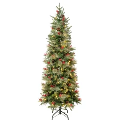 Slim-National Tree Company First Traditions Pre-Lit Virginia Blue Pine Slim Christmas Tree With Hinged Branches, Warm White Led Lights, Plug In, 6 Ft
