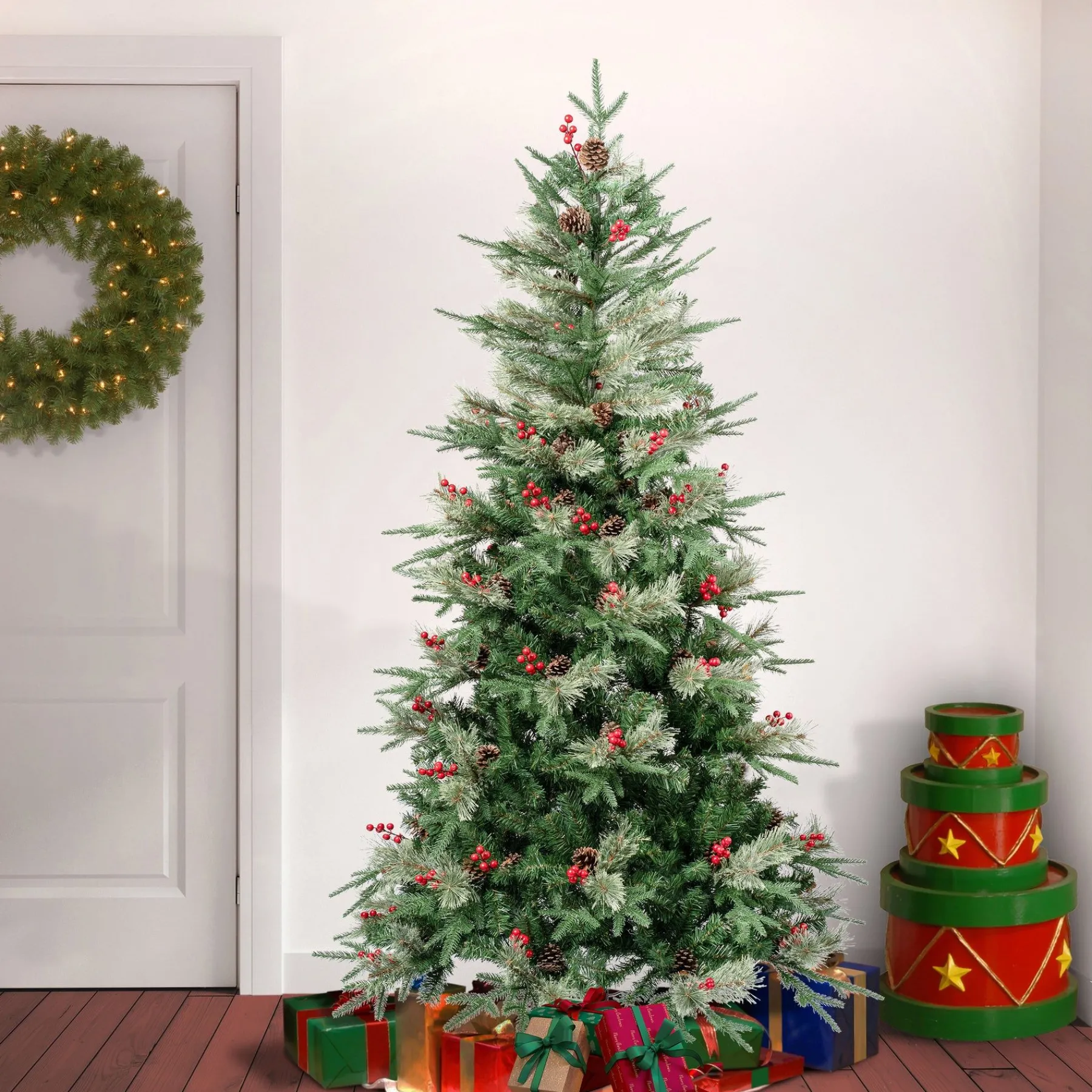 5Ft - 6Ft-National Tree Company First Traditions Virginia Blue Pine Christmas Tree With Hinged Branches, 6 Ft
