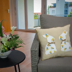 Easter Textile-National Tree Company Floral Bunny Decorative Pillow, Beige, Easter Collection, 16 Inches