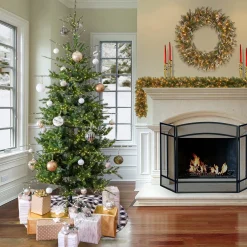 7Ft - 9Ft-National Tree Company 9Ft Pre-Lit Artificial Feel Real Lark Pine Medium Hinged Tree, 4120 Warm White Led Rice Lights- Ul