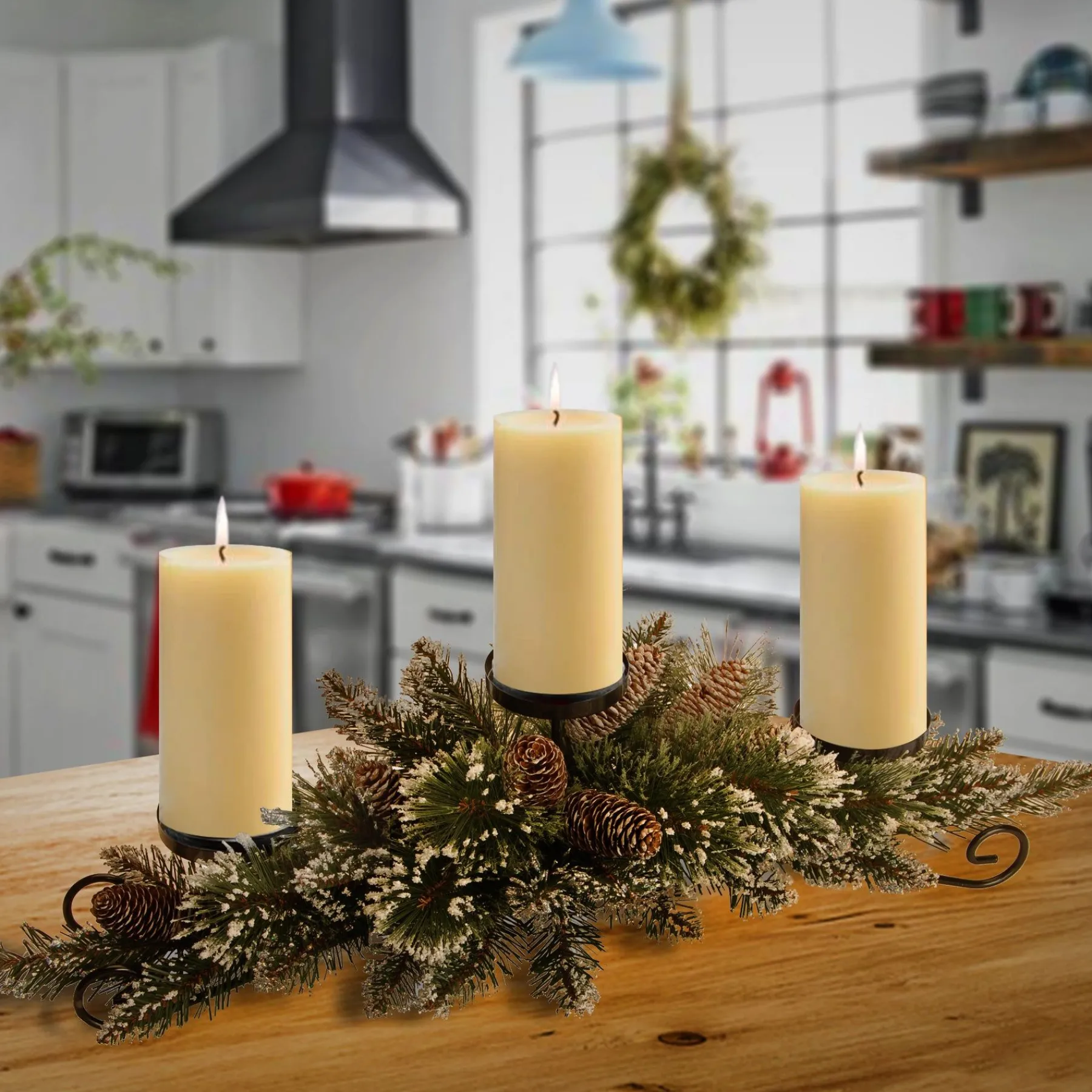 Christmas Greenery-National Tree Company Glittery Bristle Pine Candleholder Centerpieces