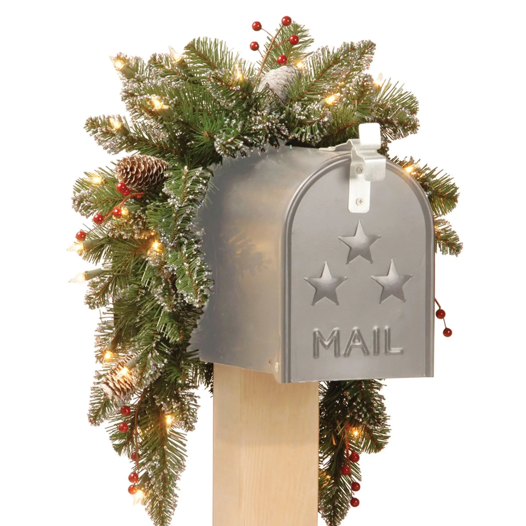 Christmas Greenery-National Tree Company Glittery Mountain Mailbox Swag