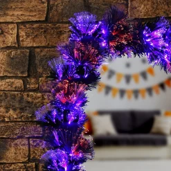 Halloween Indoor Decoration-National Tree Company Halloween 9 Ft. Black Fiber Optic Garland With Purple And Orange Lights