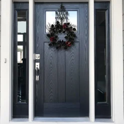 Halloween Wreath-National Tree Company Halloween Artificial Spooky Wreath, Black, Decorated With Roses, Leaves, Thorny Branch Base, 22 Inches