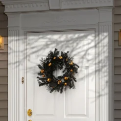Halloween Wreath-National Tree Company Halloween Artificial Wreath, Black, Decorated With Black And Orange Ball Ornaments, Leaves, 24 In