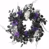 Halloween Wreath-National Tree Company Halloween Artificial Wreath, Black, Decorated With Skulls, Roses, Purple Flowers, 24 Inches