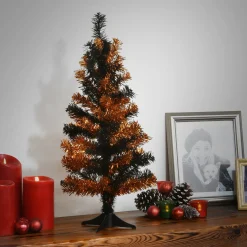 Halloween Christmas Tree-National Tree Company Halloween Black Orange Tinsel Tree 24 In