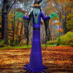 Halloween Inflatable Decoration-National Tree Company Halloween 12Ft Inflatable Witch, 4 White Led Lights- Ul