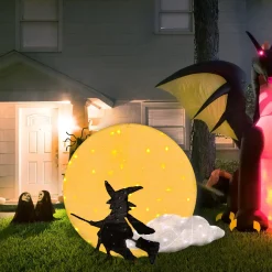 Halloween Outdoor Decoration-National Tree Company Halloween Garden Stake Lawn Decoration, Black, Moon And Flying Witch, Led Lights, Plug In, 41 Inches