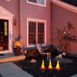 Halloween Outdoor Decoration-National Tree Company Halloween Garden Stake Lawn Decoration, Orange, Candy Corn Witches Hats, Led Lights, Battery Operated, 23 Inches