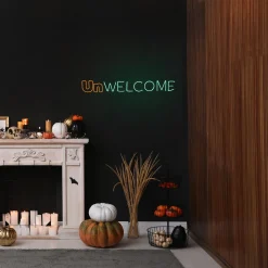 Halloween Signs Decoration-National Tree Company Halloween Hanging Neon Style Sign, Green, Moon And Flying Witch, Led Lights, Plug In, 50 Inches