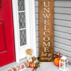 Halloween Signs Decoration-National Tree Company Halloween Hanging Porch Sign, Natural, 'Unwelcome, Just Go Away', Wooden Construction, 39 Inches