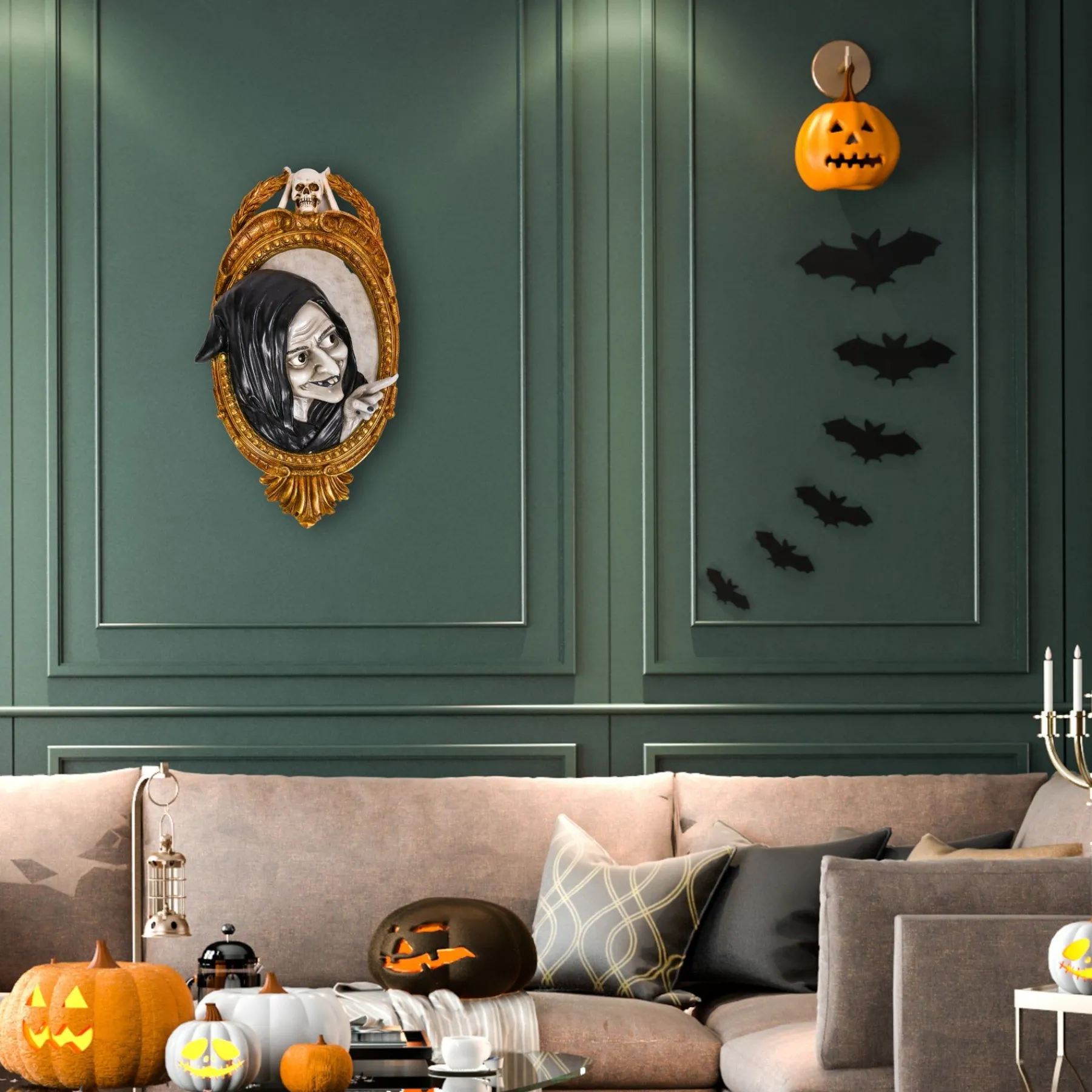 Halloween Indoor Decoration-National Tree Company Halloween Hanging Wall Decoration, Black, Witch In Mirror, 2 Feet