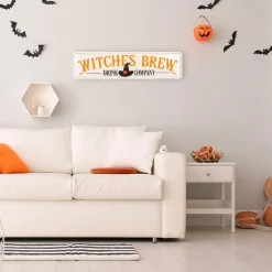 Halloween Signs Decoration-National Tree Company Halloween Hanging Wall Decoration, White, 'Witches Brew Drink Company', Metal Construction, 31 Inches