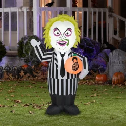 Halloween Inflatable Decoration-National Tree Company Halloween Inflatable Decoration, Black, Beetlejuice Character, Self Inflating, Plug In, 42 Inches