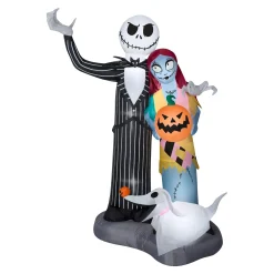 Halloween Inflatable Decoration-National Tree Company Halloween Inflatable Decoration, Black, Jack Skellington And Friends, Self Inflating, Plug In, 6 Feet