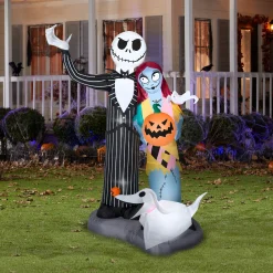 Halloween Inflatable Decoration-National Tree Company Halloween Inflatable Decoration, Black, Jack Skellington And Friends, Self Inflating, Plug In, 6 Feet