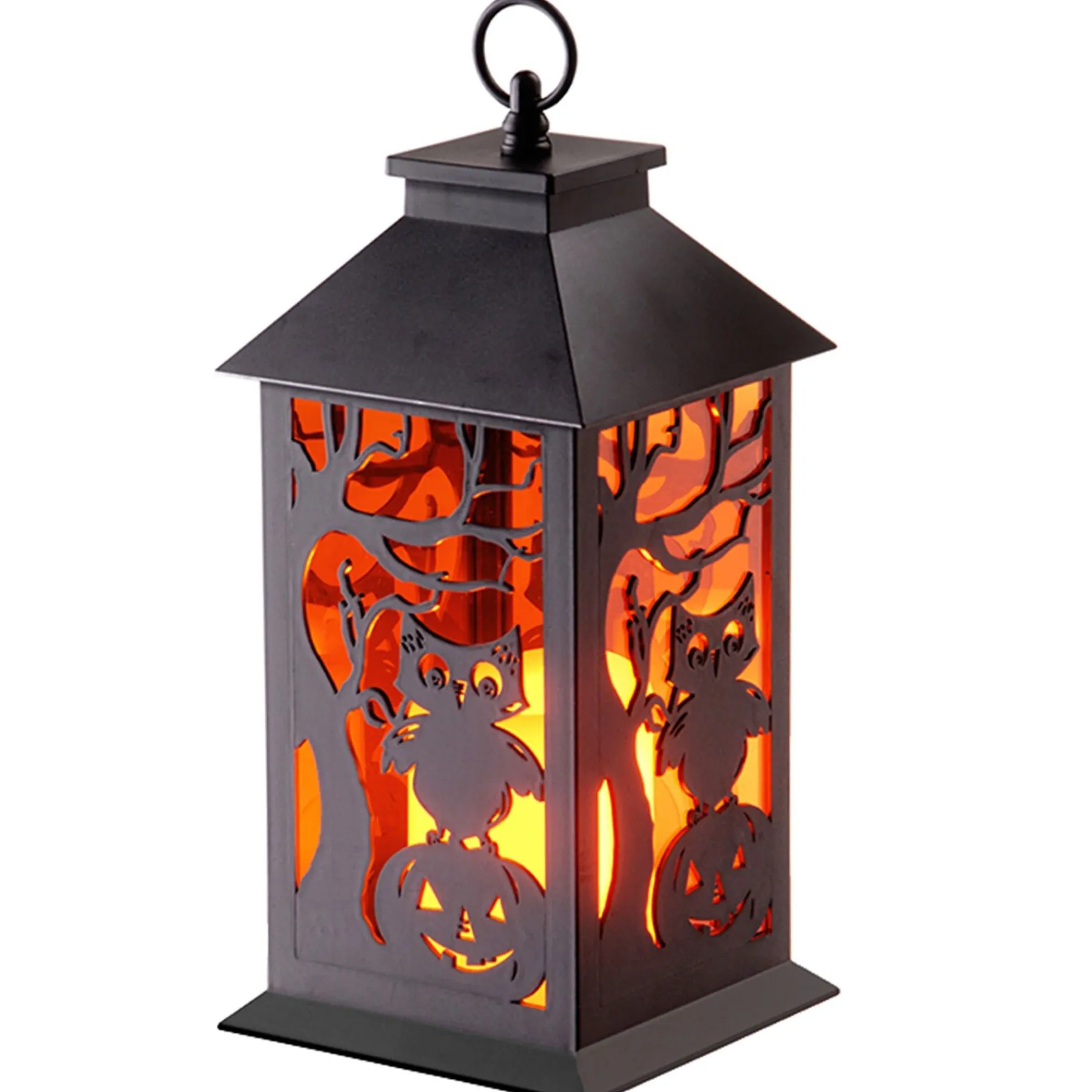 Halloween Table Decoration-National Tree Company Halloween Lantern With Led Lights, Carved Images Of Owls, Pumpkins, Leafless Trees , 12 Inches