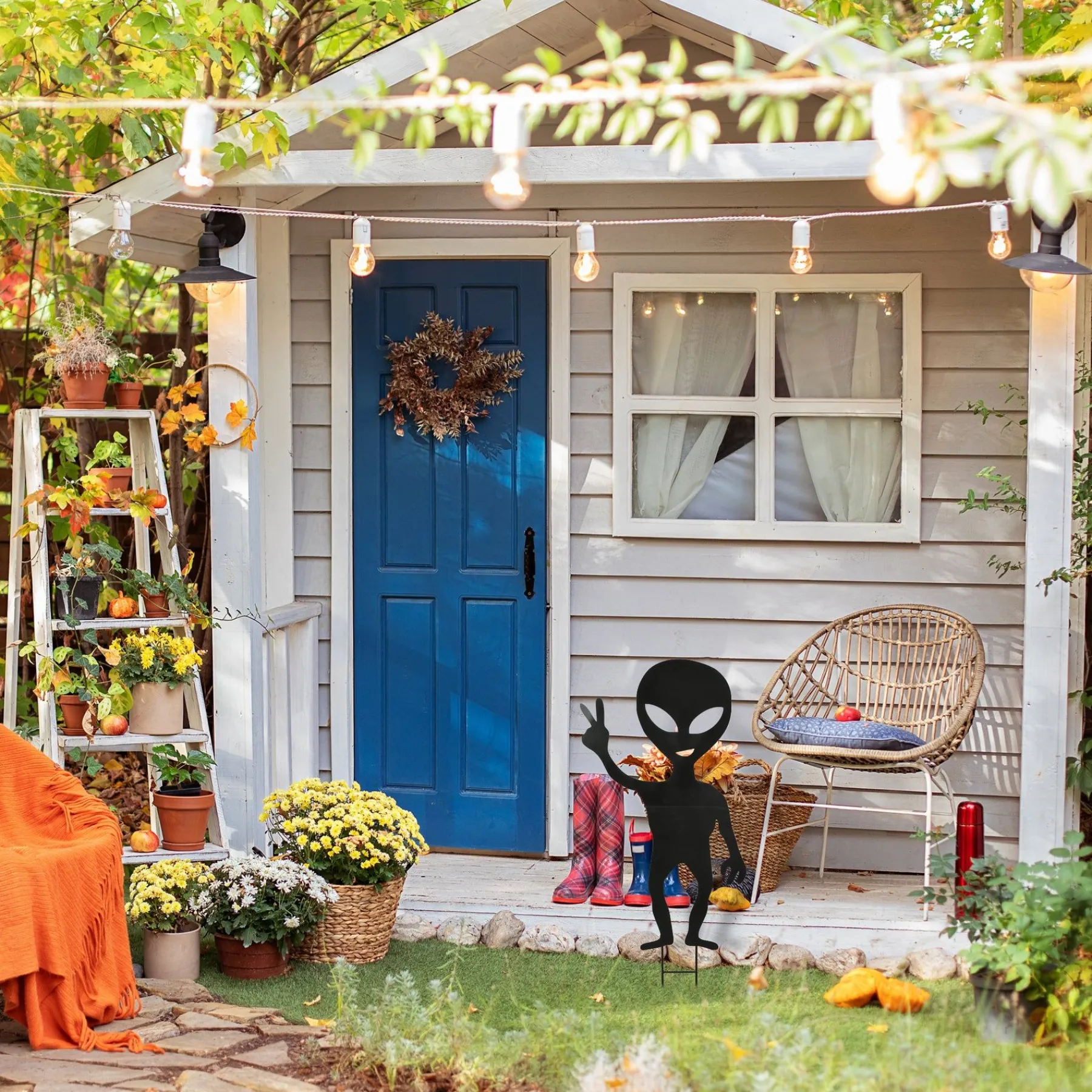 Halloween Outdoor Decoration-National Tree Company Halloween Lawn Decoration, Black, Alien, Includes Garden Stakes, 38 Inches