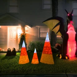 Halloween Outdoor Decoration-National Tree Company Halloween Lawn Decoration, Orange, Candy Corn Cones, Led Lights, Plug In, 3 Inches