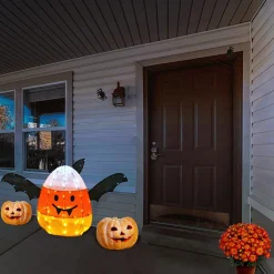 Halloween Outdoor Decoration-National Tree Company Halloween Lawn Decoration, Orange, Candy Corn Bat, Led Lights, Plug In, 27 Inches